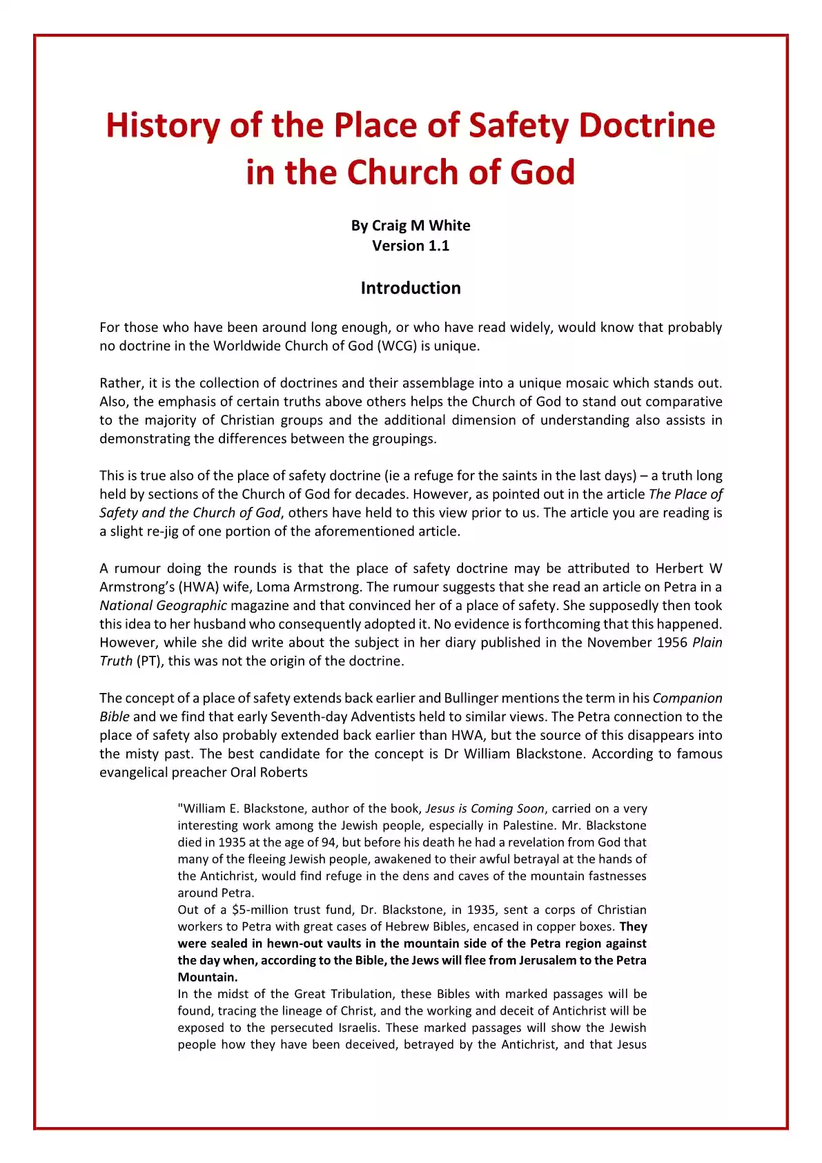 History of the Place of Safety Doctrine1